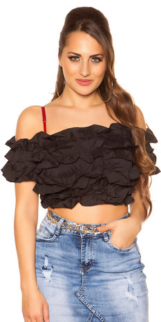 Sexy Carmen Crop Shirt in Zwart