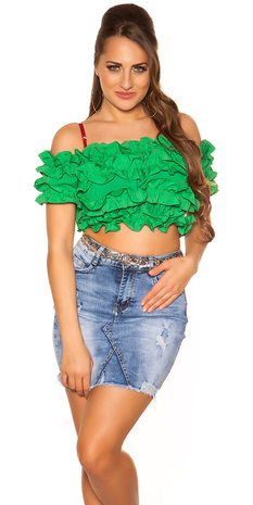 Sexy Carmen Crop Shirt in Groen