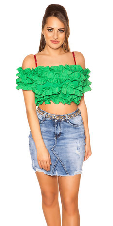 Sexy Carmen Crop Shirt in Groen