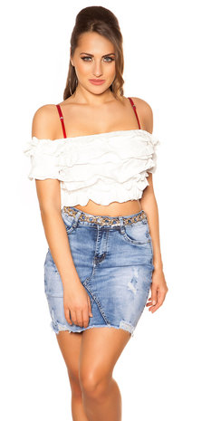 Sexy Carmen Crop Shirt in Wit