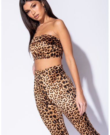 Leopard Print Tube Top & Flared Trouser Co Ord Set