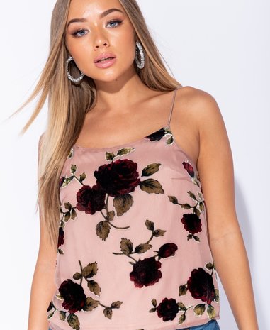 Rose Flocked Print Cami Top