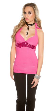 Sexy Necktop met Sequins in Fuschia