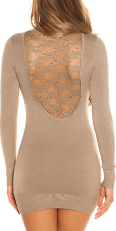 Sexy KouCla Longsweater met Kant en Studs in Taupe