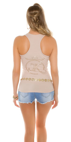 Sexy KouCla Finerip Tanktop met Studs in Beige