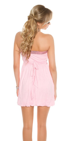 Sexy Bandeau Babydoll Jurk met Sequins Borders in Roze