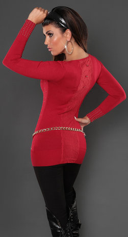 Sexy Koucla long sweater met studs en kant in Rood