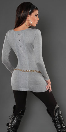 Sexy Koucla long sweater met studs en kant in grijs