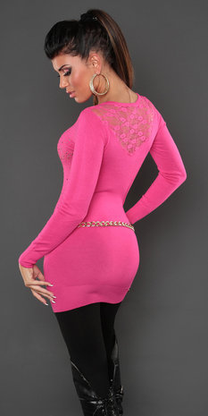 Sexy KouCla Longsweater met Kant en Rhinestones in Fuschia