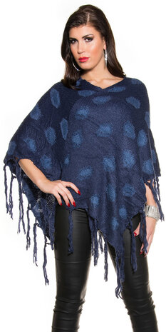 Sexy poncho met stippen patroon in blauw