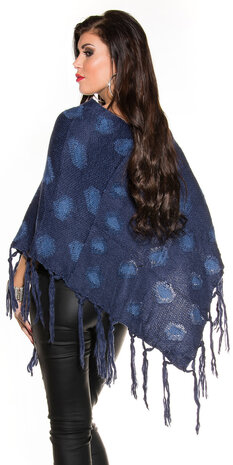 Sexy poncho met stippen patroon in blauw