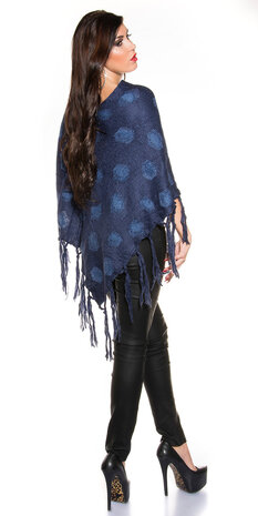 Sexy poncho met stippen patroon in blauw