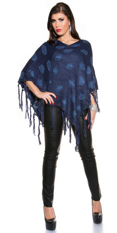 Sexy poncho met stippen patroon in blauw