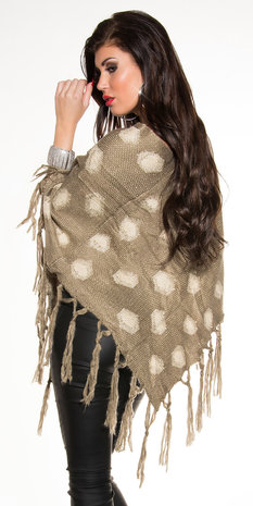 Sexy poncho met stippen patroon in cappuccino