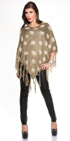 Sexy poncho met stippen patroon in cappuccino