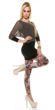 Sexy Leggings met Psychedelic Print en Studs in Zwart