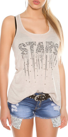 Sexy Tanktop "STARS" met Kant in Beige