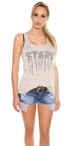 Sexy Tanktop "STARS" met Kant in Beige