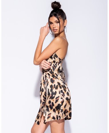  Leopard Print Wrap Detail Cami Mini Dress 