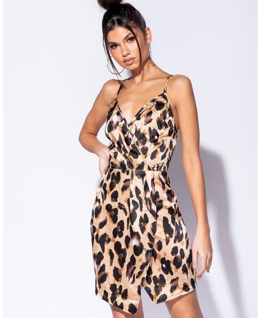  Leopard Print Wrap Detail Cami Mini Dress 