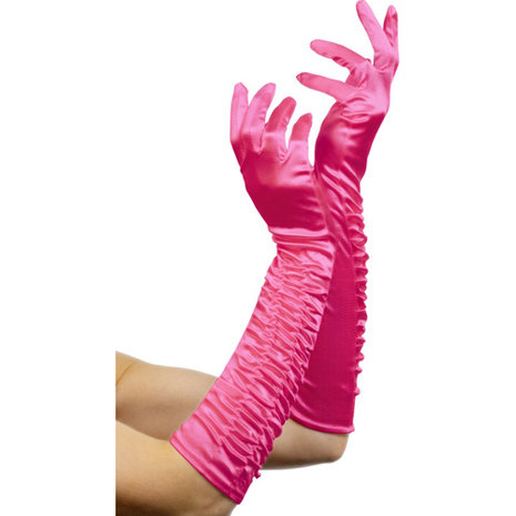 Lange glanzende handschoenen - Roze
