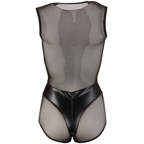 Wetlook Body Met Netstof - Zwart