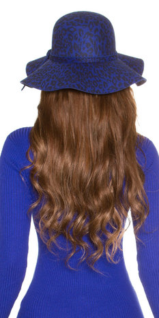 Trendy Floppy Leo Felt Hoed met Ribbon in Blauw