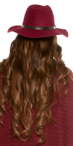 Trendy Fedora Felt Hoed met Leatherette Ribbon in Bordeaux