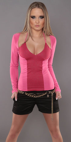 Sexy 2in1 Longsleeve met Neckholder in Fuschia