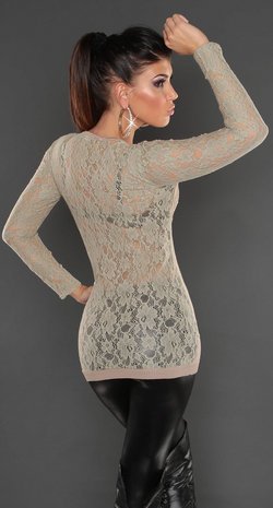 Sexy KouCla longsweater met Kant & Rhinestones in Beige