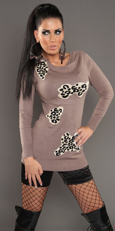 Sexy KouCla Longsweater met Leo Patches en Strikjes in Cappuccino