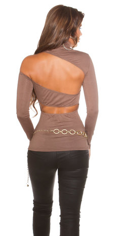 Sexy KouCla One Shoulder Turtlneck Shirt in Cappuccino