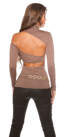 Sexy KouCla One Shoulder Turtlneck Shirt in Cappuccino