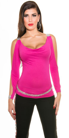 Sexy Longsleeve met Open sleeves en Rhinestones in Fuschia