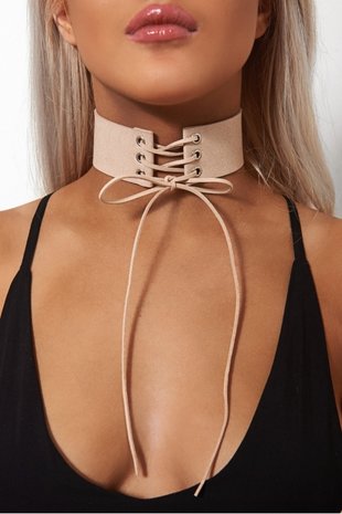 Celeb Choker met Veters in Beige