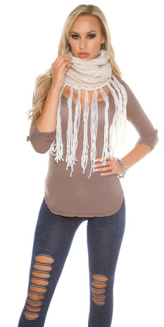 Trendy Loop Sjaal met fringes & Gliiters in Wit