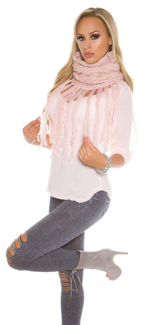 Trendy Loop Sjaal met fringes & Gliiters in Zalm