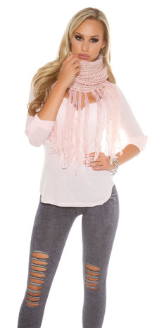 Trendy Loop Sjaal met fringes & Gliiters in Zalm