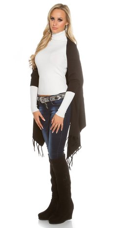 Trendy KouCla 2in1 fine knit cardigan/poncho in Zwart