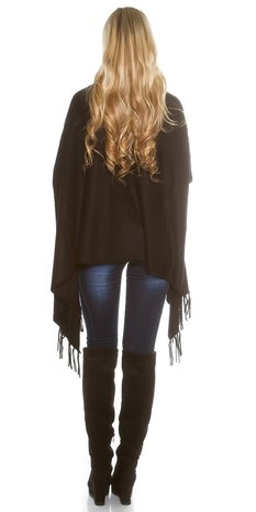 Trendy KouCla 2in1 fine knit cardigan/poncho in Zwart