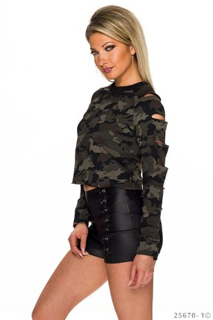 Sexy Sweat Shirt met Cut Outs in Camouflage