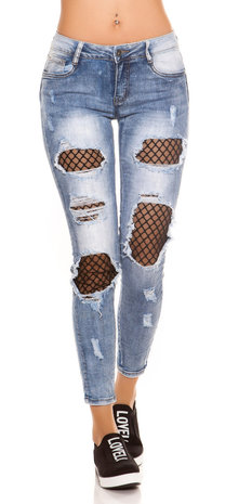 Sexy Skinny Jeans Distressed Look met Mesh