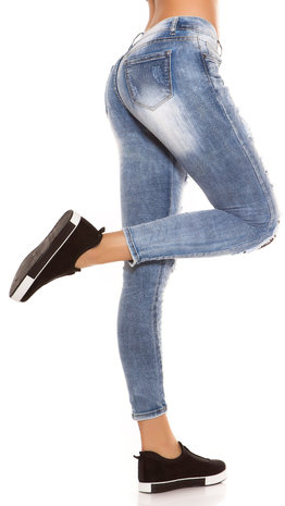 Sexy Skinny Jeans Distressed Look met Mesh