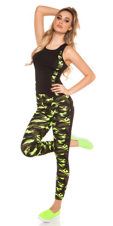 Trendy Workout Outfit Tanktop & Leggings in Geel