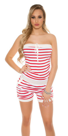 Sexy Bandeau Jumpsuit Gestreept in Rood