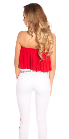 Sexy KouCla Bandeau Crop Top met Volant in Rood