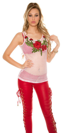 Sexy Mesh Tanktop met Flower Embroidery in Roze