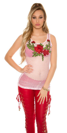 Sexy Mesh Tanktop met Flower Embroidery in Roze