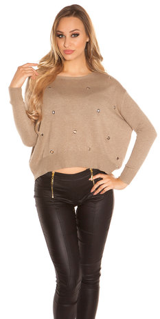 Sexy KouCla pullover met trendy Gaps in Taupe