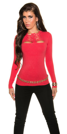 Trendy Koucla pullover met Veters in Coral